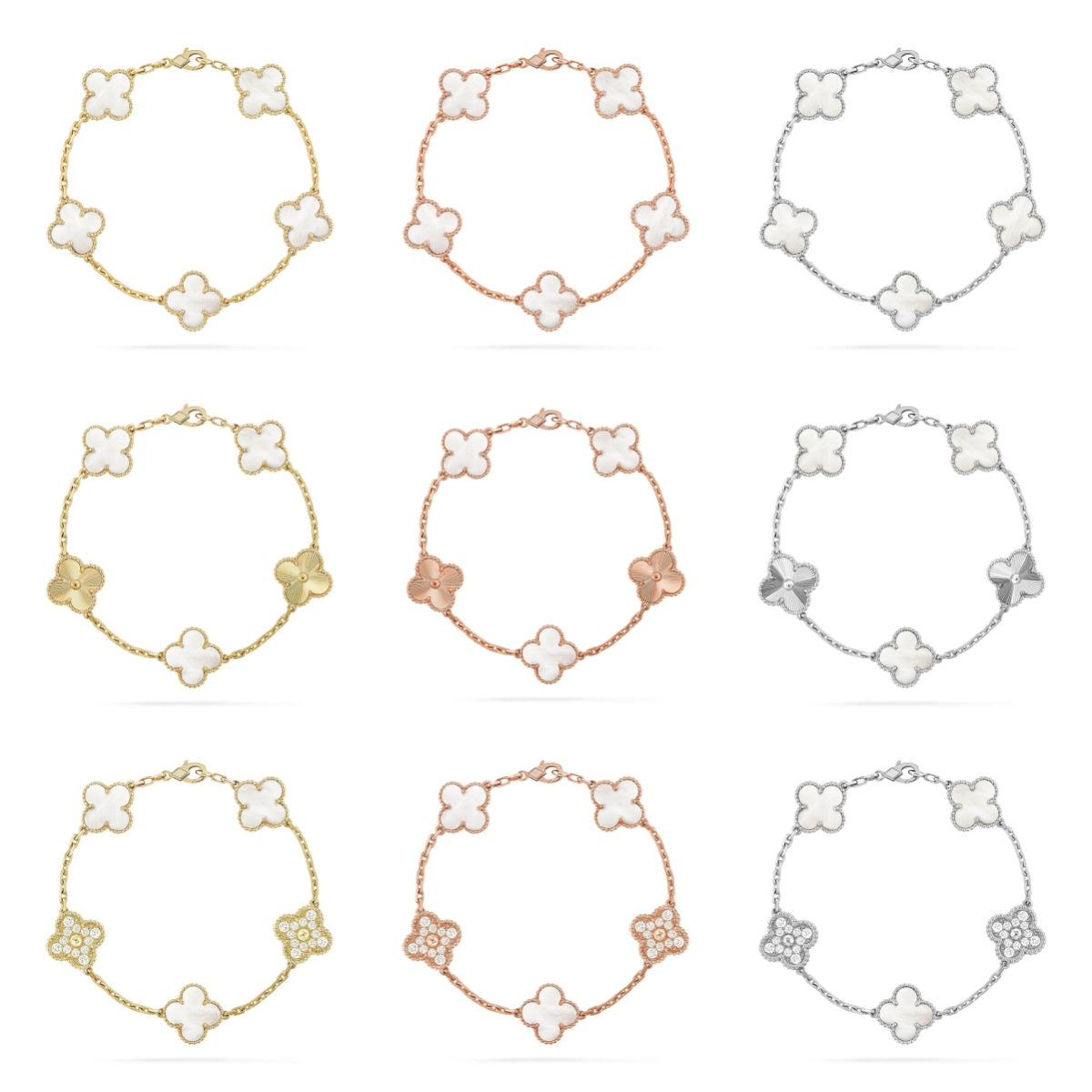 [Moco]New CLOVER WHITE PEARL MOP 5 MOTIF BRACELET COLLECTION