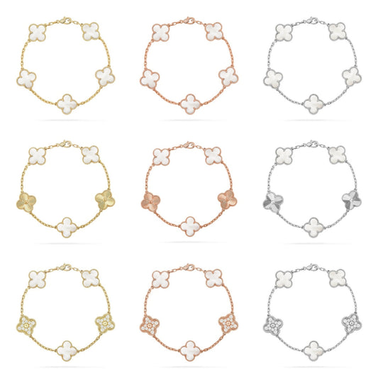 [Moco]New CLOVER WHITE PEARL MOP 5 MOTIF BRACELET COLLECTION