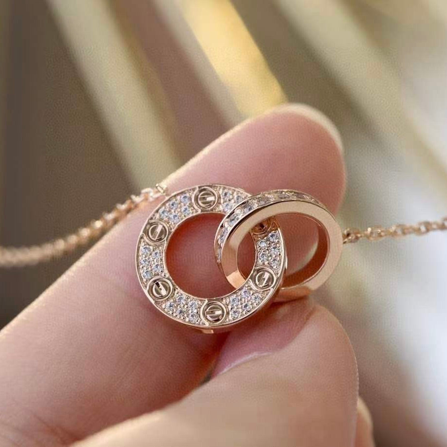 ¡®Moco¡¯LOVE 7.6MM NECKLACE ROSE GOLD AND SILVER  FULL DIAMOND