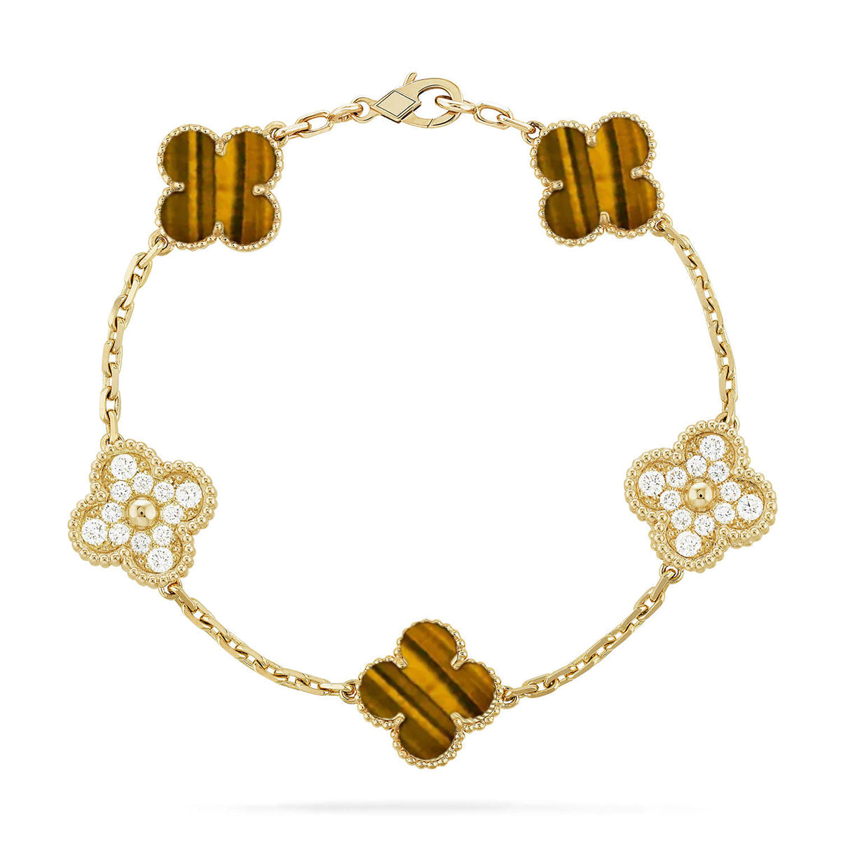 [Moco]New  CLOVER 5 MOTIFS TIGER EYE BRACELET COLLECTION
