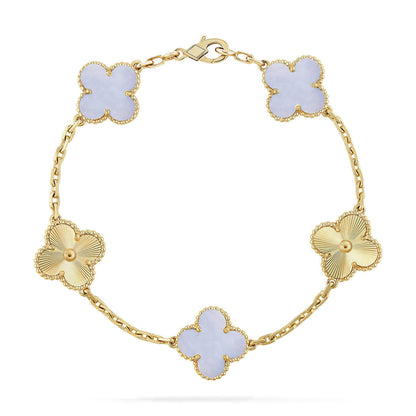 [Moco]New  CLOVER 5 MOTIF PURPLE CHALCEDONY BRACELET COLLECTION
