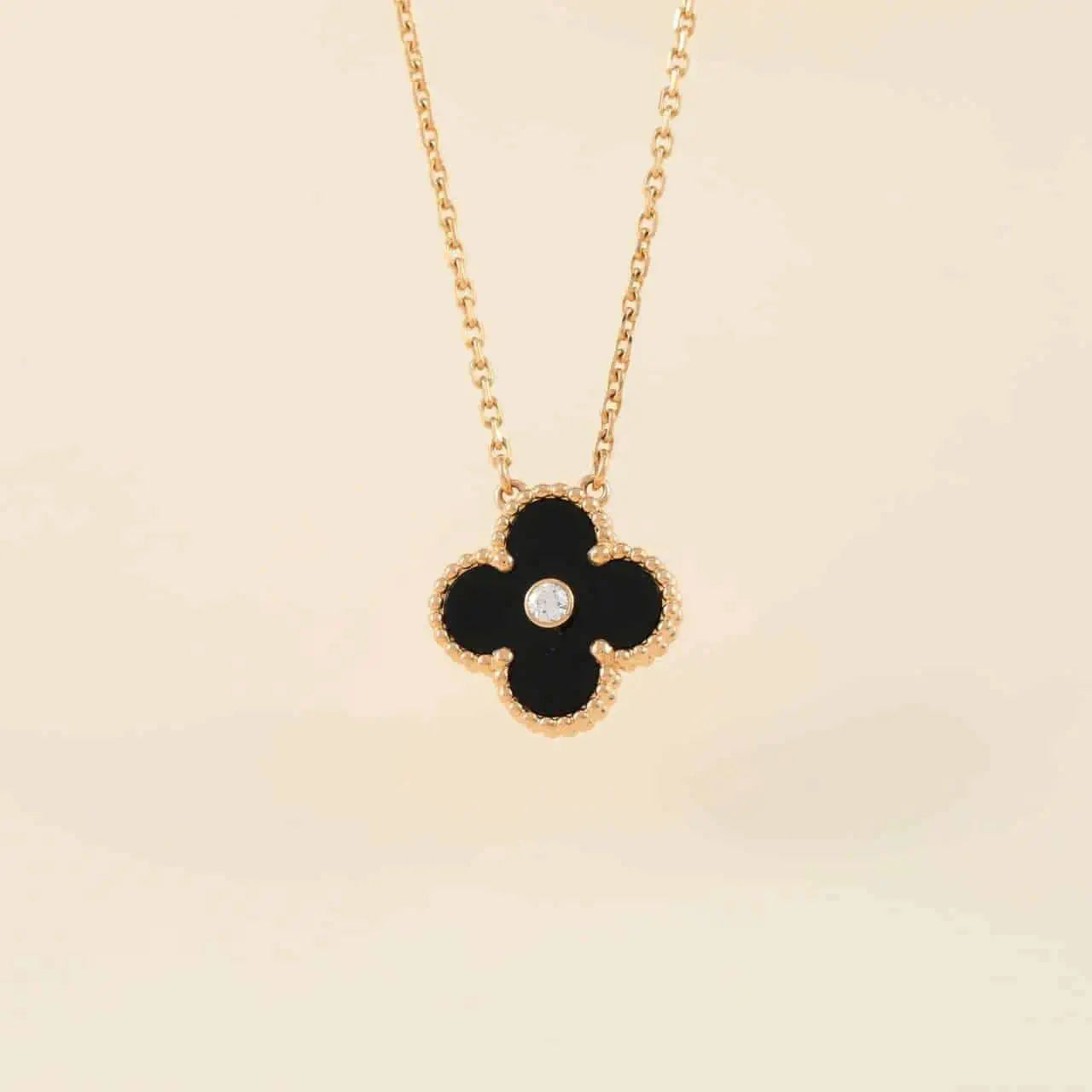 ¡®Moco¡¯CLOVER 15MM DIAMOND ONYX NECKLACE