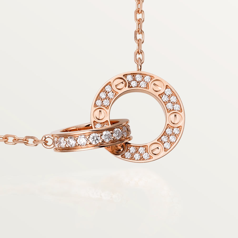 ¡®Moco¡¯LOVE 7.6MM NECKLACE ROSE GOLD AND SILVER  FULL DIAMOND