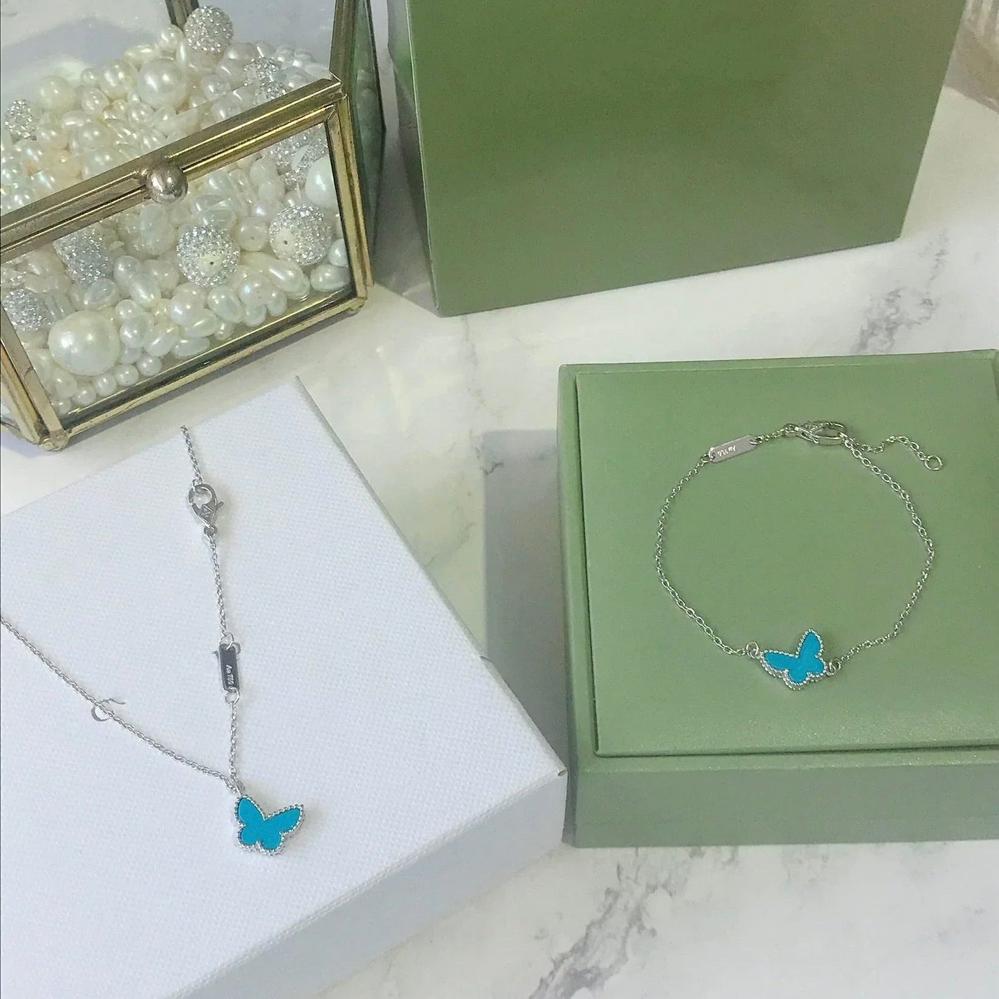 ¡®Moco¡¯BUTTERFLY TURQUOISE BUTTERFLY BRACELET SILVER