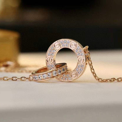 ¡®Moco¡¯LOVE 7.6MM NECKLACE ROSE GOLD AND SILVER  FULL DIAMOND