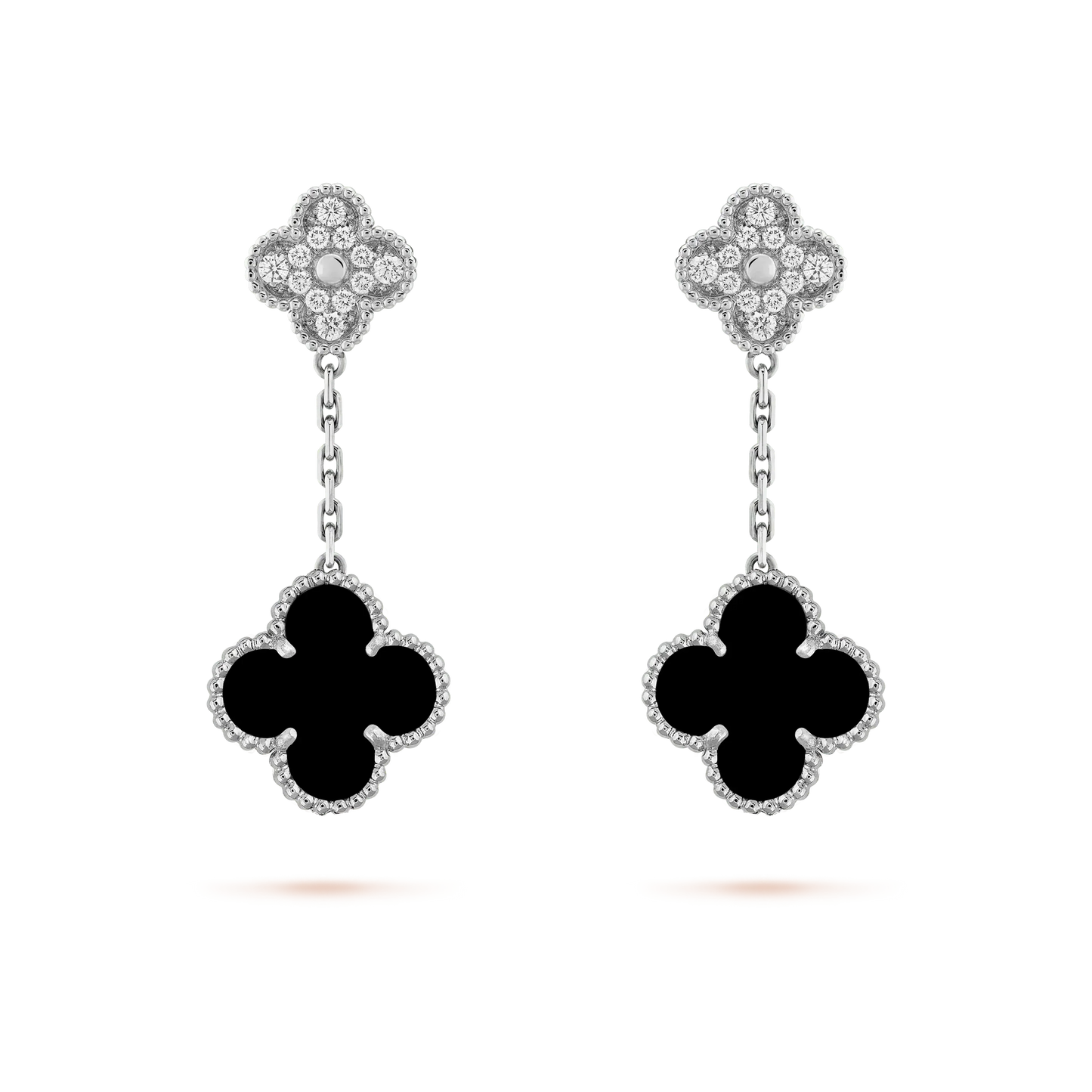 ¡®Moco¡¯CLOVER 2 MOTIFS  DIAMOND ONYX EARRINGS SILVER