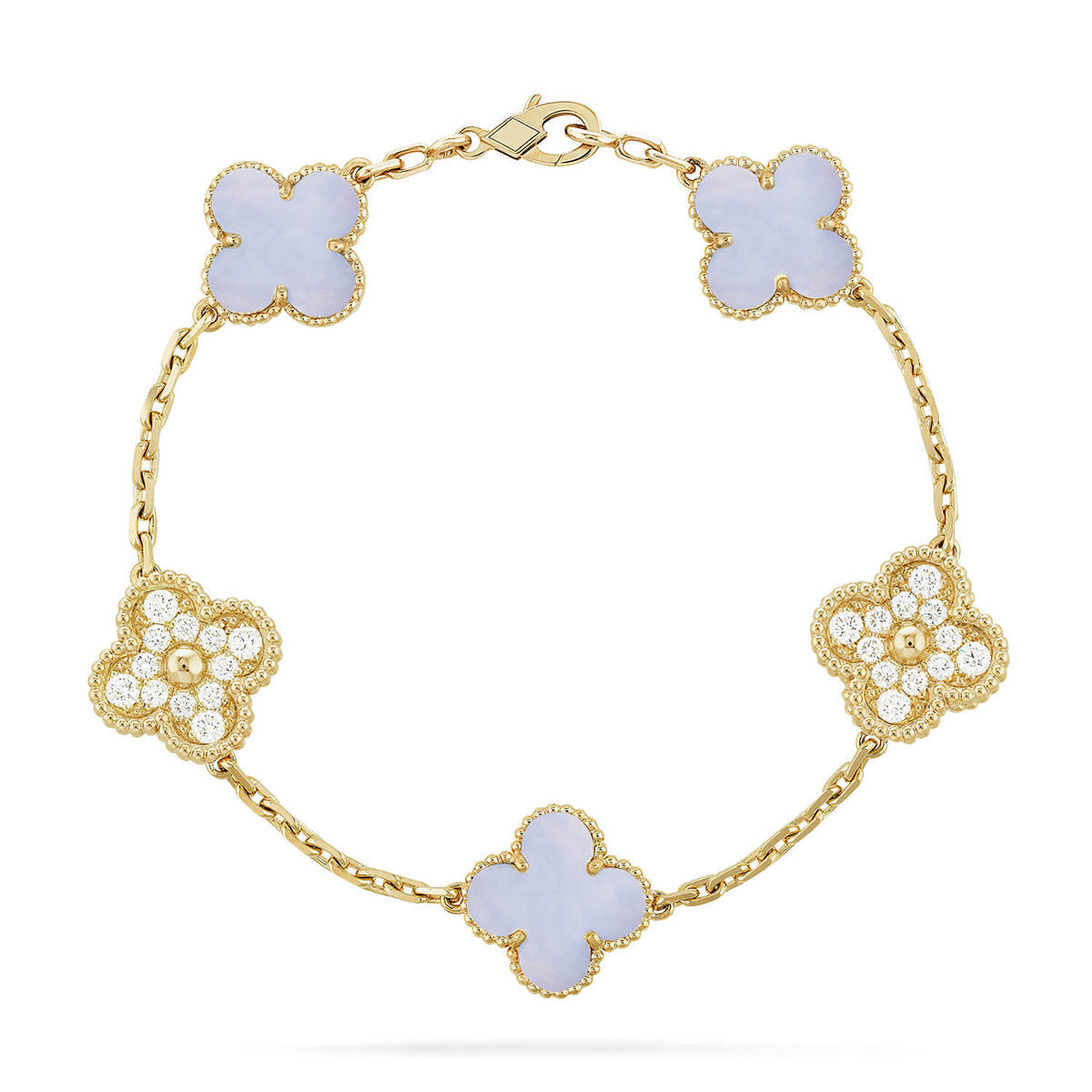 [Moco]New  CLOVER 5 MOTIF PURPLE CHALCEDONY BRACELET COLLECTION