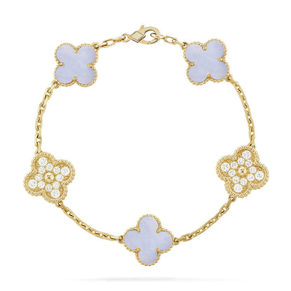 [Moco]New  CLOVER 5 MOTIF PURPLE CHALCEDONY BRACELET COLLECTION