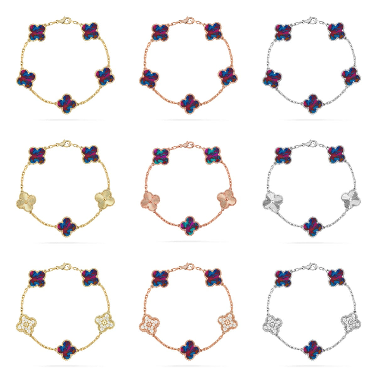 [Moco]New CLOVER 5 MOTIF COLOR GEMSTONES BRACELET COLLECTION