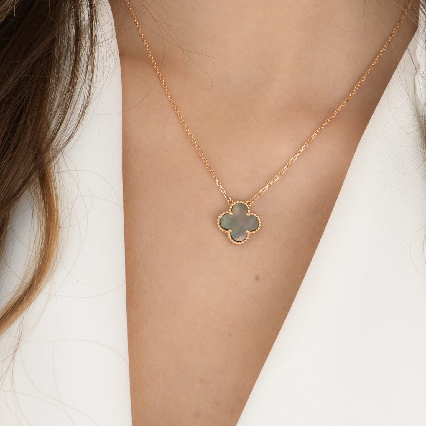 ¡®Moco¡¯CLOVER 15MM  GRAY MOTHER OF PEARL NECKLACE
