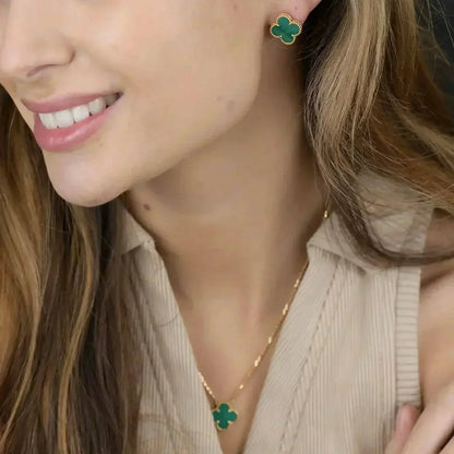 ¡®Moco¡¯CLOVER MINI 9.5MM MALACHITE  EARRINGS
