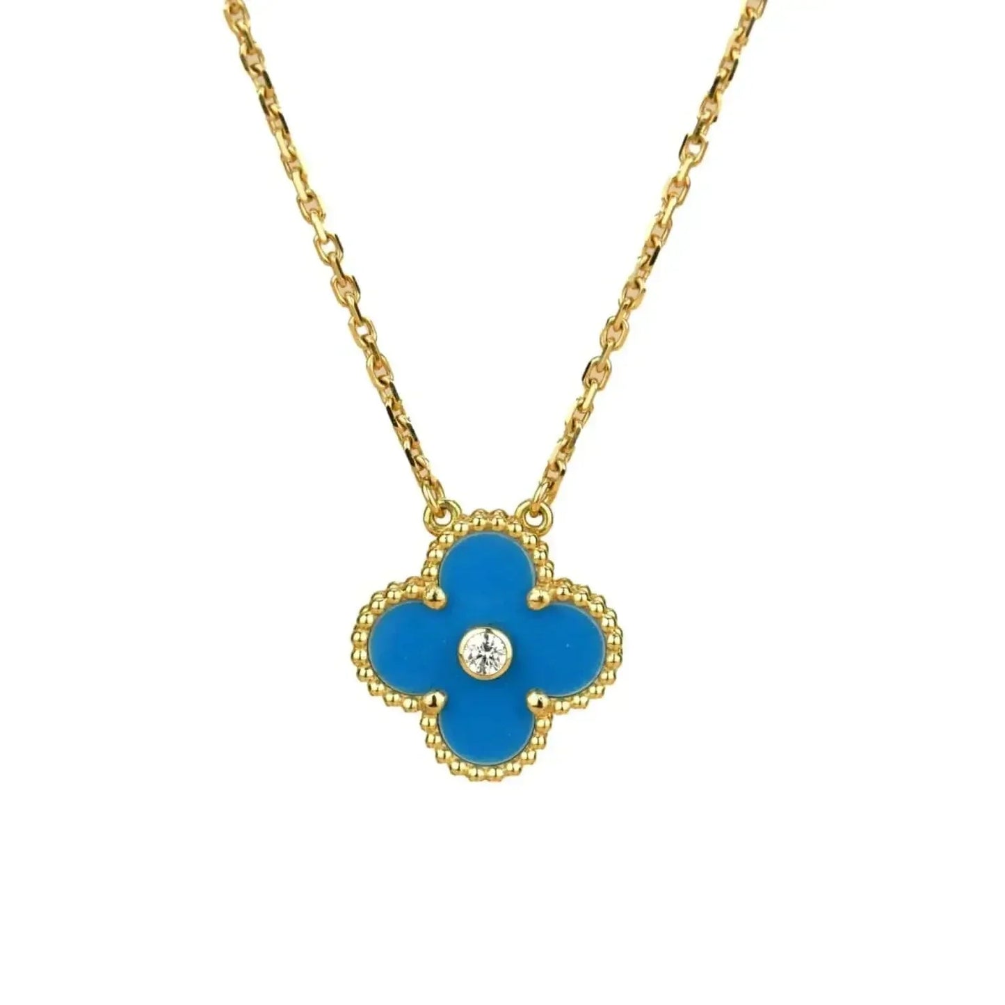 ¡®Moco¡¯CLOVER 15MM DIAMOND AND BLUE AGATE NECKLACE