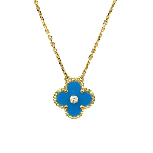 ¡®Moco¡¯CLOVER 15MM DIAMOND AND BLUE AGATE NECKLACE