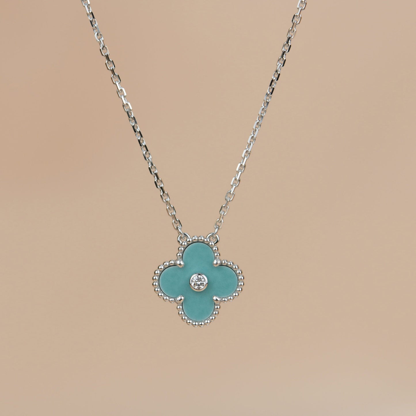 ¡®Moco¡¯CLOVER 15MM DIAMOND SVRES PORCELAIN  NECKLACE SILVER