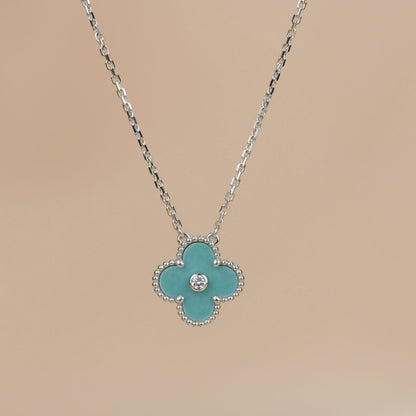 ¡®Moco¡¯CLOVER 15MM DIAMOND SVRES PORCELAIN  NECKLACE SILVER
