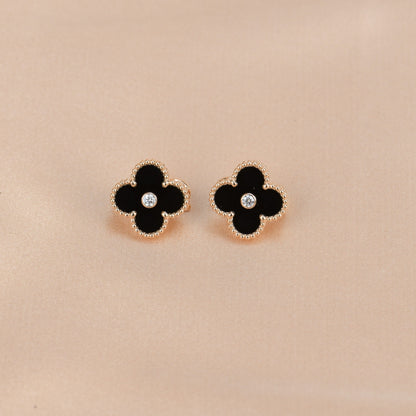 ¡®Moco¡¯CLOVER MEDIUM 1 MOTIFS ONYX DIAMOND EARRINGS