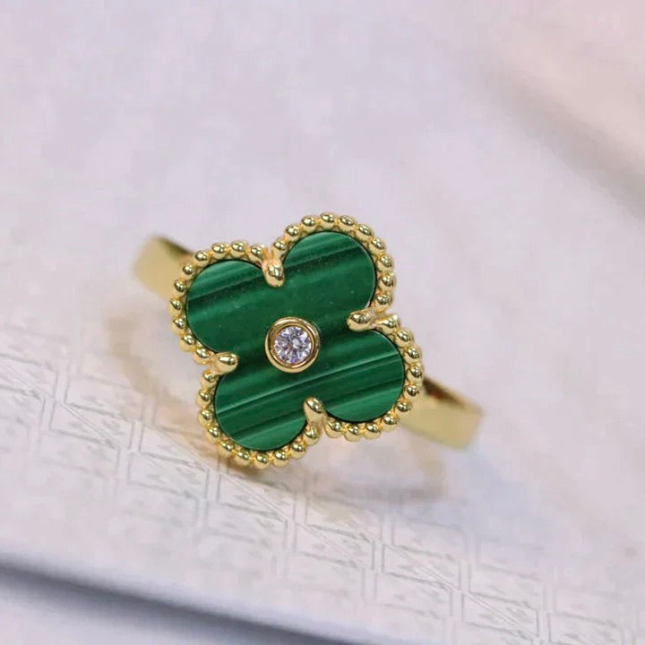 ¡®Moco¡¯CLOVER MALACHITE RING GOLD DIAMOND