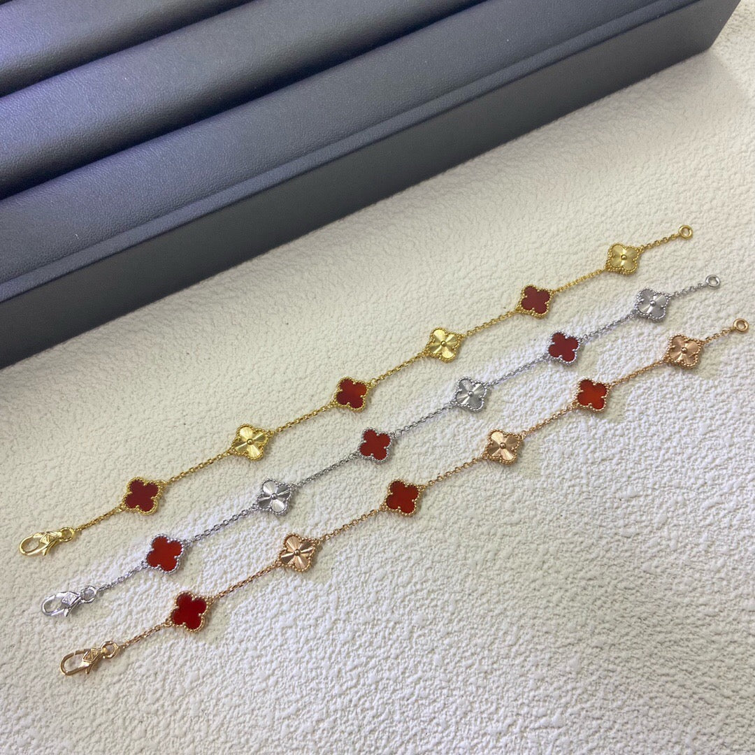 [¡®Moco¡¯]CLOVER 6 MOTIF RED AGATE LASER BRACELET