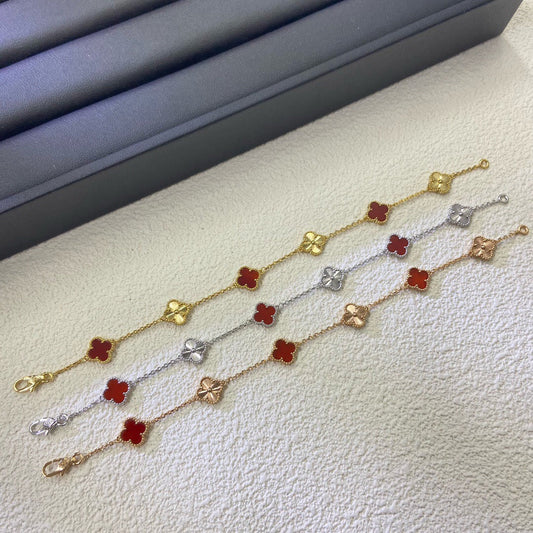 [¡®Moco¡¯]CLOVER 6 MOTIF RED AGATE LASER BRACELET