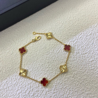 [¡®Moco¡¯]CLOVER 6 MOTIF RED AGATE LASER BRACELET