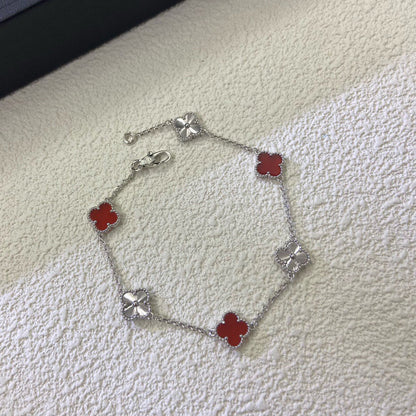 [¡®Moco¡¯]CLOVER 6 MOTIF RED AGATE LASER BRACELET