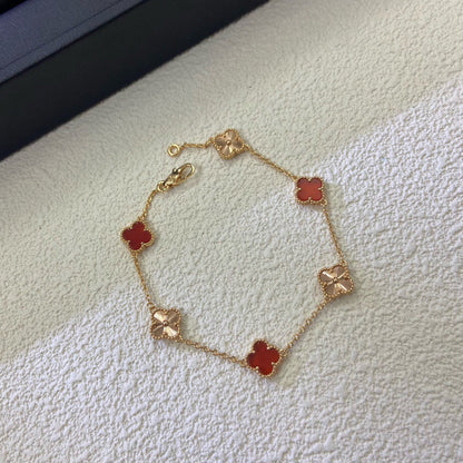[¡®Moco¡¯]CLOVER 6 MOTIF RED AGATE LASER BRACELET