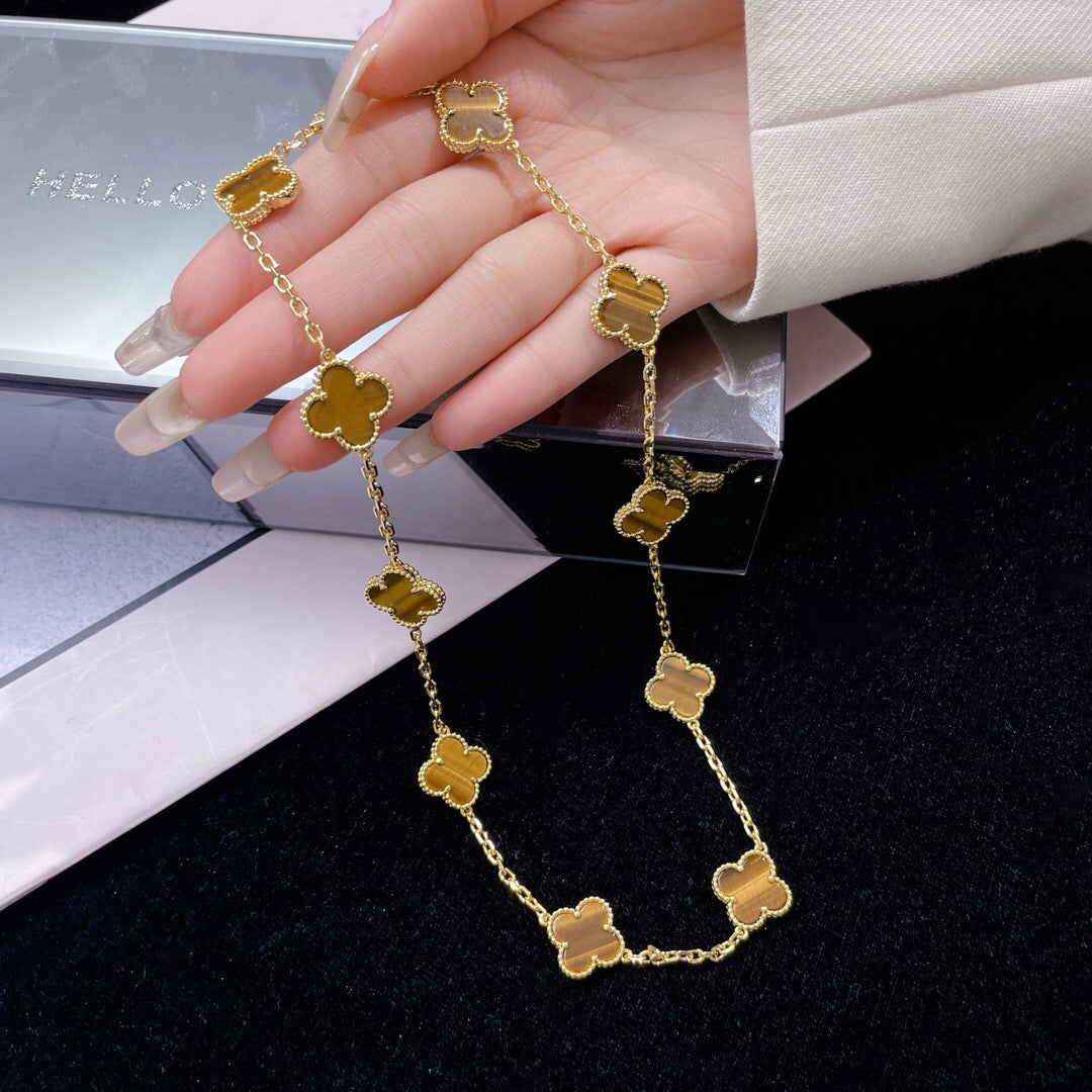 ¡®Moco¡¯CLOVER 10 MOTIFS TIGER EYE NECKLACE