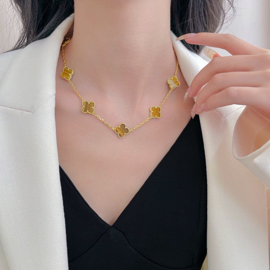 ¡®Moco¡¯CLOVER 10 MOTIFS TIGER EYE NECKLACE