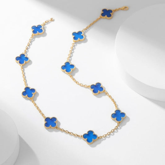 ¡®Moco¡¯CLOVER 10 MOTIFS BLUE AGATE NECKLACE