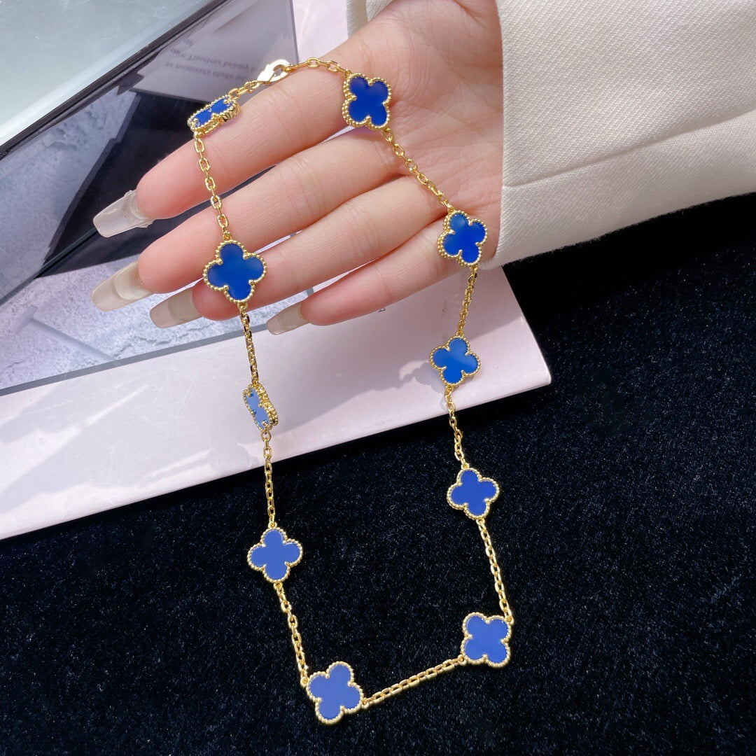 ¡®Moco¡¯CLOVER 10 MOTIFS BLUE AGATE NECKLACE