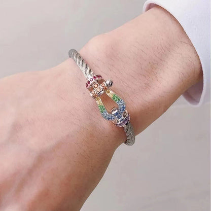 ¡®Moco¡¯FORC LARGE HORSESHOE  COLORED DIAMOND BRACELET SILVER