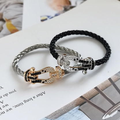 ¡®Moco¡¯FORCE LARGE HORSESHOE BLACK WHITE DIAMOND BRACELET SILVER
