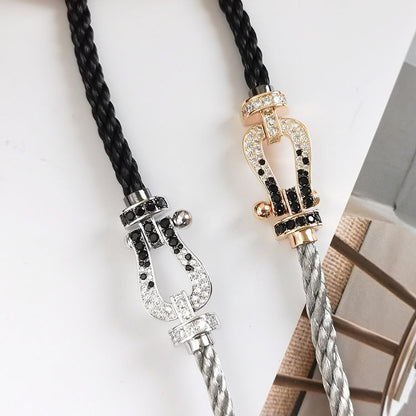 ¡®Moco¡¯FORCE LARGE HORSESHOE BLACK WHITE DIAMOND BRACELET SILVER