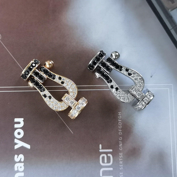 ¡®Moco¡¯FORCE LARGE HORSESHOE BLACK WHITE DIAMOND BRACELET SILVER