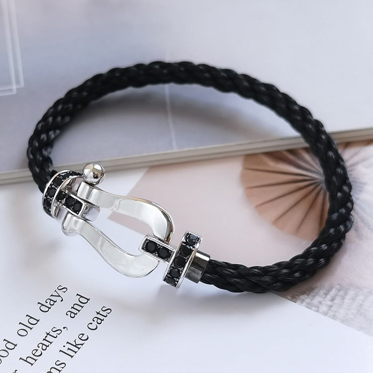 ¡®Moco¡¯FORCE LARGE HORSESHOE BLACK DIAMOND BRACELET SILVER