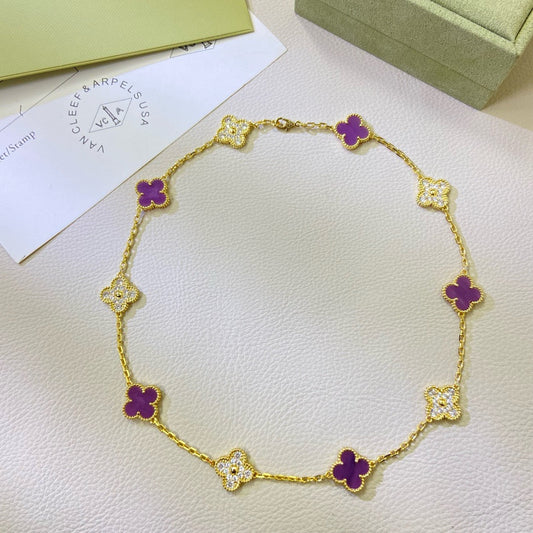 ¡®Moco¡¯CLOVER 10 MOTIFS  PURPLE VIOLET DIAMOND NECKLACE
