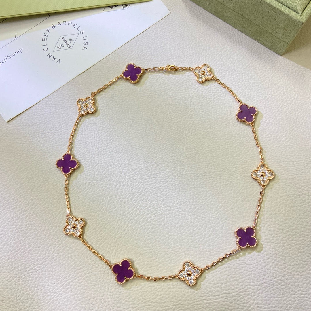 ¡®Moco¡¯CLOVER 10 MOTIFS  PURPLE VIOLET DIAMOND NECKLACE