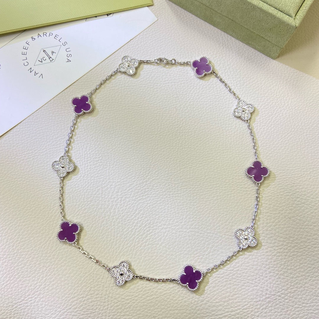 ¡®Moco¡¯CLOVER 10 MOTIFS  PURPLE VIOLET DIAMOND NECKLACE