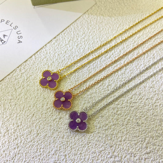 ¡®Moco¡¯CLOVER 15MM DIAMOND  PURPLE VIOLET NECKLACE