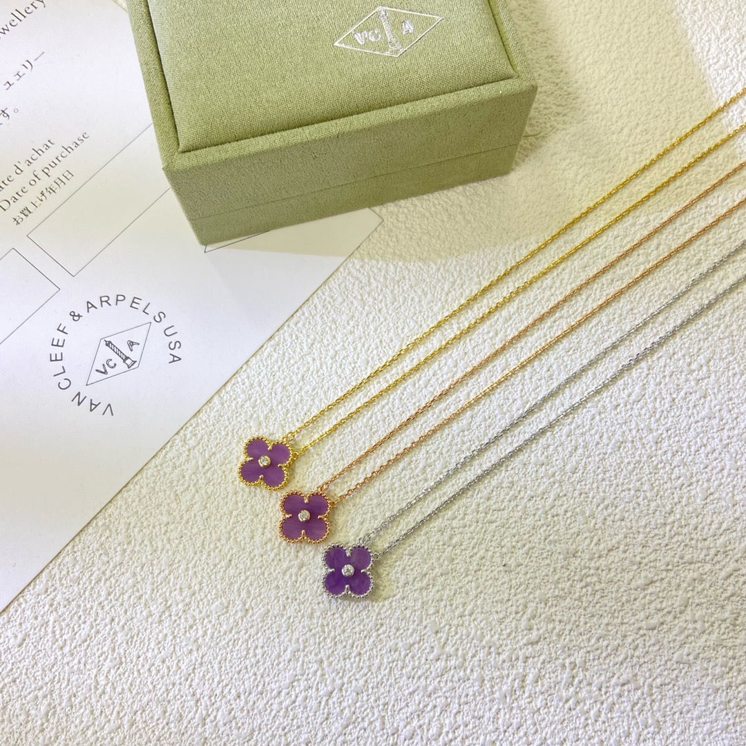 ¡®Moco¡¯CLOVER 15MM DIAMOND  PURPLE VIOLET NECKLACE