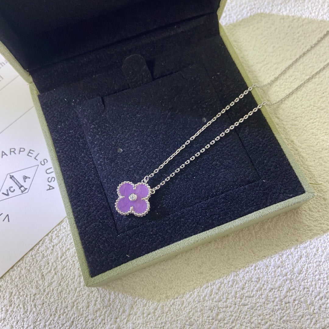 ¡®Moco¡¯CLOVER 15MM DIAMOND  PURPLE VIOLET NECKLACE