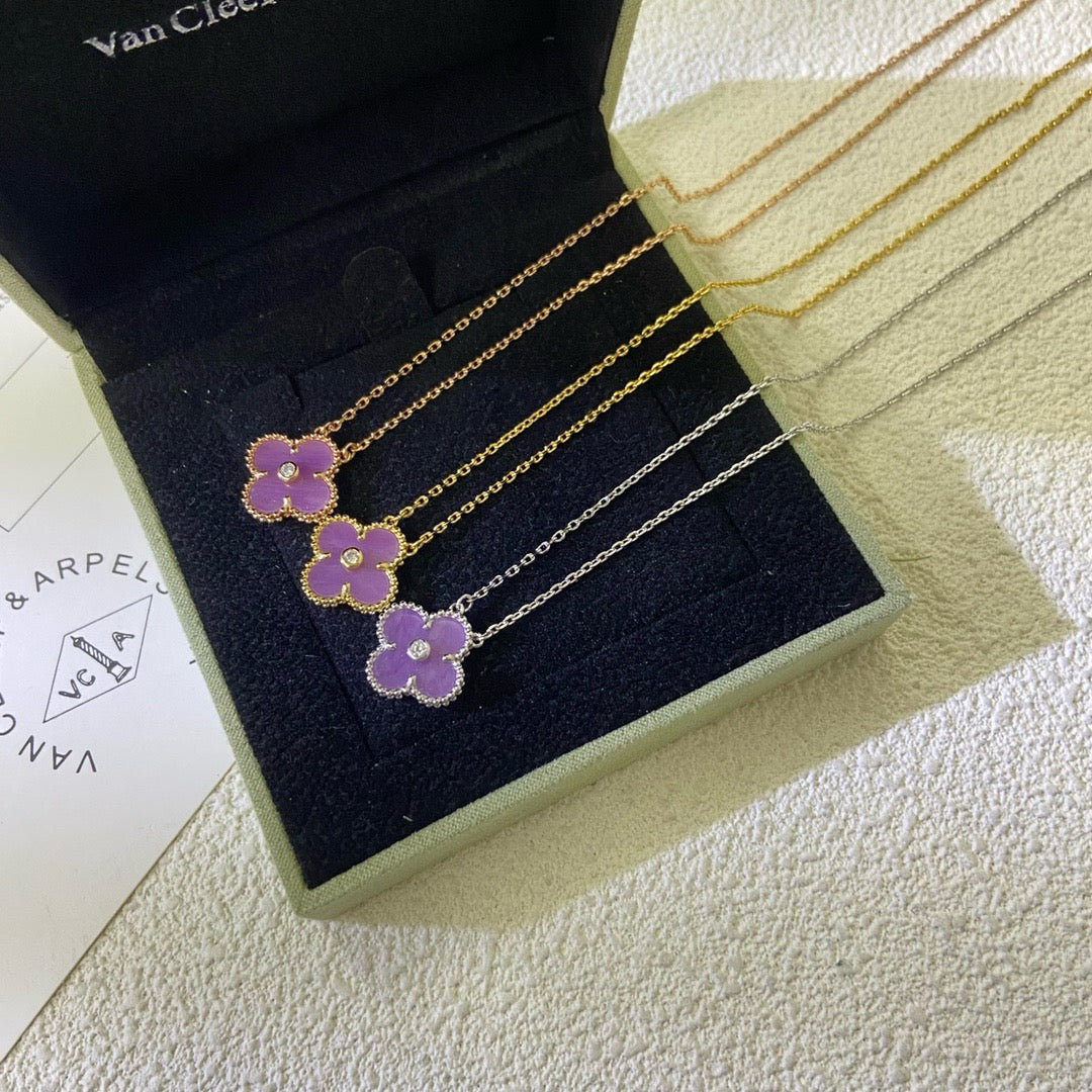 ¡®Moco¡¯CLOVER 15MM DIAMOND  PURPLE VIOLET NECKLACE