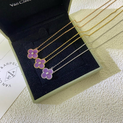 ¡®Moco¡¯CLOVER 15MM DIAMOND  PURPLE VIOLET NECKLACE