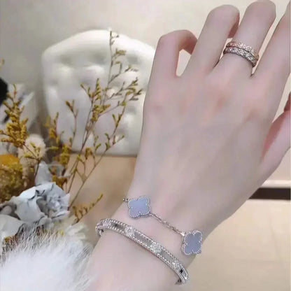 [Moco]New  CLOVER 5 MOTIF PURPLE CHALCEDONY BRACELET COLLECTION