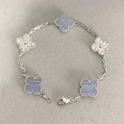 [Moco]New  CLOVER 5 MOTIF PURPLE CHALCEDONY BRACELET COLLECTION