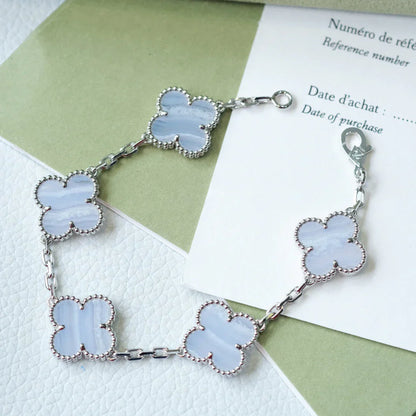 [Moco]New  CLOVER 5 MOTIF PURPLE CHALCEDONY BRACELET COLLECTION