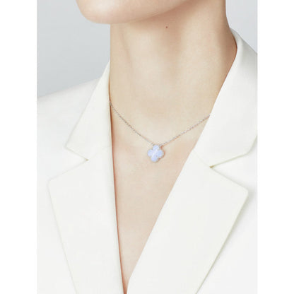 ¡®Moco¡¯CLOVER 15MM BLUE CHALCEDONY NECKLACE SILVER