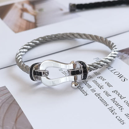 ¡®Moco¡¯FORCE LARGE HORSESHOE BLACK DIAMOND BRACELET SILVER