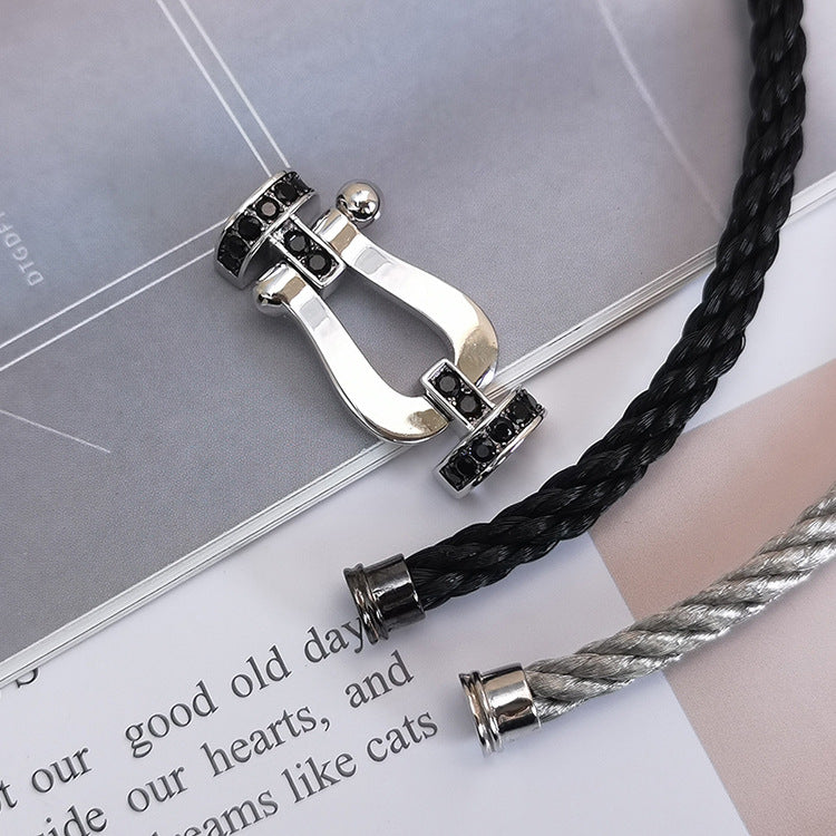 ¡®Moco¡¯FORCE LARGE HORSESHOE BLACK DIAMOND BRACELET SILVER