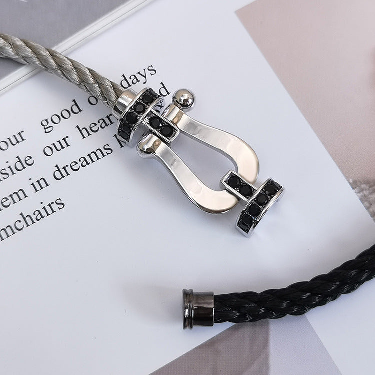 ¡®Moco¡¯FORCE LARGE HORSESHOE BLACK DIAMOND BRACELET SILVER